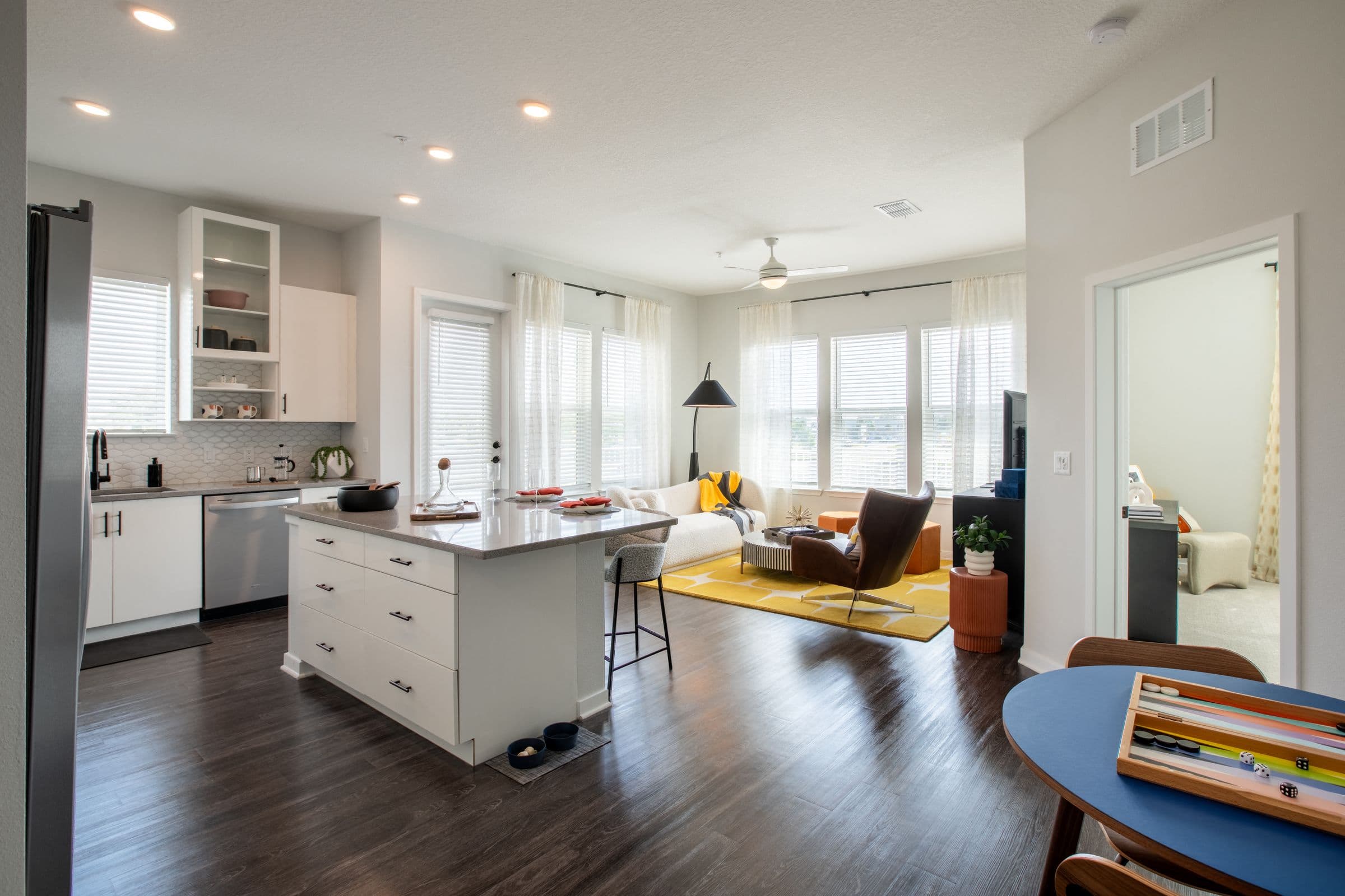 Model Living Room, Kitchen and Dining Room Cirrus Apartments